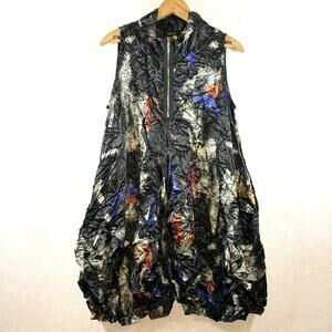 Comfy USA Women Sleeveless Tunic Top Sz XS Oversized Crinkle Artsy Lagenlook